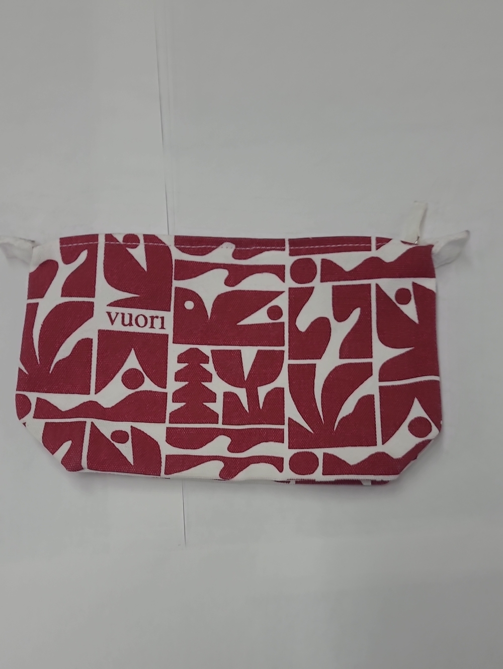 Vuori Red & White Printed Canvas Travel Makeup Pouch